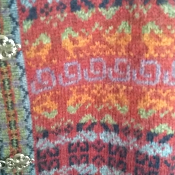 Nordic design wool fair isle cardigan classic metal clasp sz S petite - Picture 3 of 7